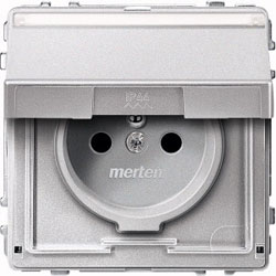 SCHUKO-Steckdose, Aquadesign, mit Klappd., Schriftf., erh. Berührungsschutz, Steckk. (aluminium gl.) 