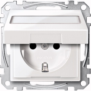 Merten SCHUKO-Steckdose, System M, mit Klappdeckel, Kontrolllicht und Schriftfeld (polarweiß glänzend) 
