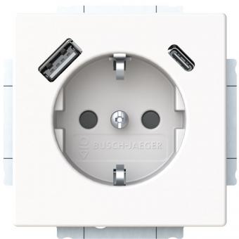 Busch-Jaeger SCHUKO® USB Steckdosen-Einsatz -Safety+ mit USB A/C (studioweiß matt) 