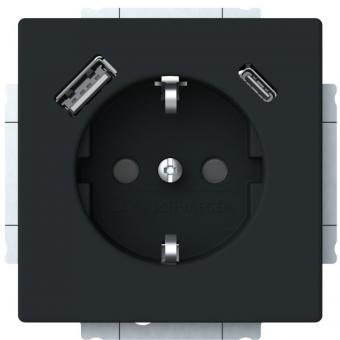Busch-Jaeger SCHUKO® USB Steckdosen-Einsatz -Safety+ mit USB A/C (schwarz matt) 