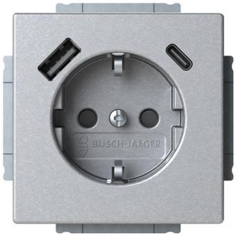 Busch-Jaeger SCHUKO® USB-Steckdosen-Einsatz -Safety+ mit USB A/C (alusilber) 