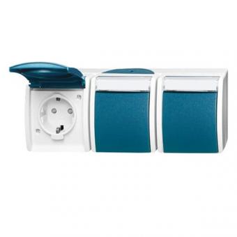 Busch-Jaeger ocean SCHUKO® Steckdose Safety+ mit Beschriftungsfeld, 3-fach (grau/blaugrün) 