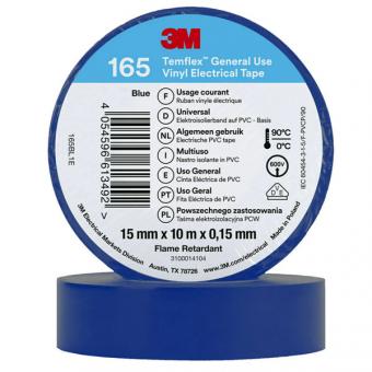 3M Temflex 165 Vinyl Elektro-Isolierband, 15mm breit, 10m lang, blau, 10 Stück 