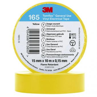 3M Temflex 165 Vinyl Elektro-Isolierband, 15mm breit, 10m lang, gelb, 10 Stück 