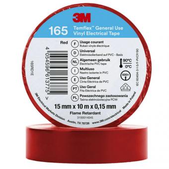 3M Temflex 165 Vinyl Elektro-Isolierband, 15mm breit, 10m lang, rot, 10 Stück 