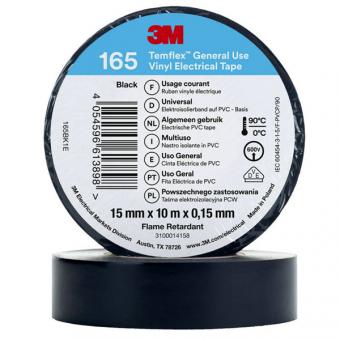 3M Temflex 165 Vinyl Elektro-Isolierband, 15mm breit, 10m lang,  schwarz, 10 Stück 