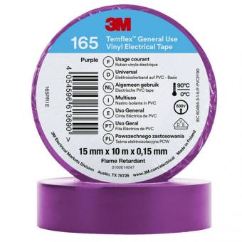 3M Temflex 165 Vinyl Elektro-Isolierband, 15mm breit, 10m lang, violett, 10 Stück 