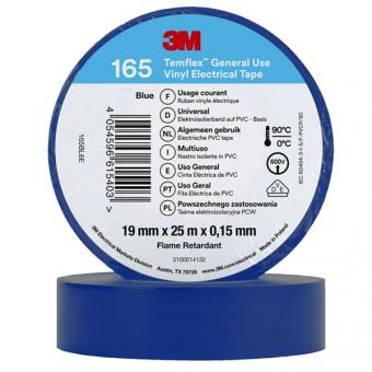 3M Temflex 165 Vinyl Elektro-Isolierband, 19mm breit, 25m lang, blau 