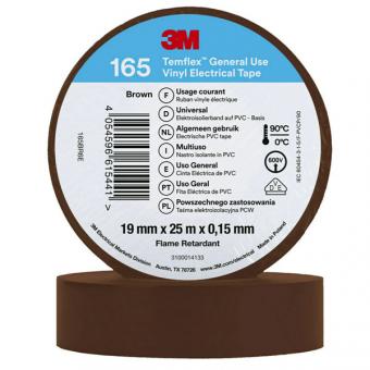 3M Temflex 165 Vinyl Elektro-Isolierband, 19mm breit, 25m lang, braun 