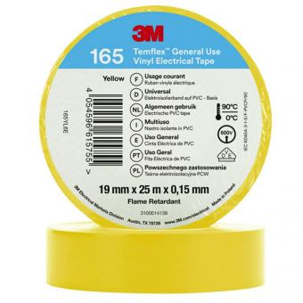 3M Temflex 165 Vinyl Elektro-Isolierband, 19mm breit, 25m lang, gelb 