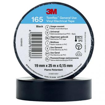 3M Temflex 165 Vinyl Elektro-Isolierband, 19mm breit, 25m lang,  schwarz 