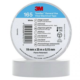 3M Temflex 165 Vinyl Elektro-Isolierband, 19mm breit, 25m lang, weiß 