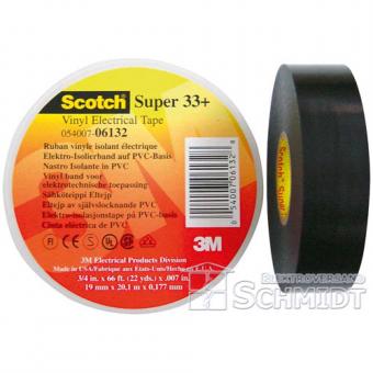3M Scotch Super 33+ Vinyl Elektro-Isolierband, 19mm breit,  6m lang -  schwarz 