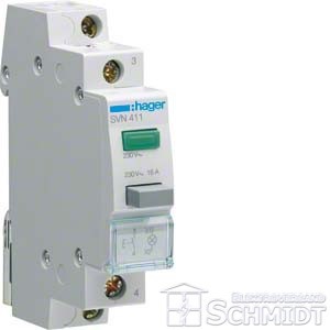 Hager SVN411 Taster 16A mit LED Leuchtmelder grün, 1 Schließer, 230V AC 