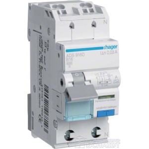 Hager ADS916D - FI/LS-Schalter, 1P+N, 6kA, Typ A, B-16A, 30mA, QuickConnect 