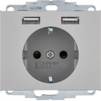 Berker  K.5 SCHUKO-Steckdose  mit 2 USB-Buchsen (Edelstahl, lackiert) 