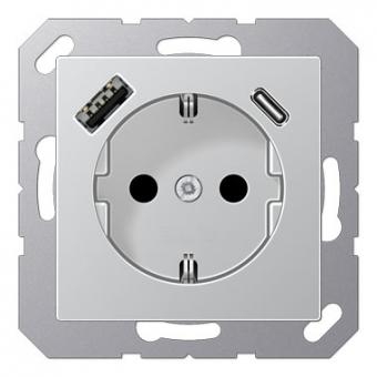 Jung  SCHUKO-Steckdose mit USB-Ladegerät Typ C+A (aluminium) 