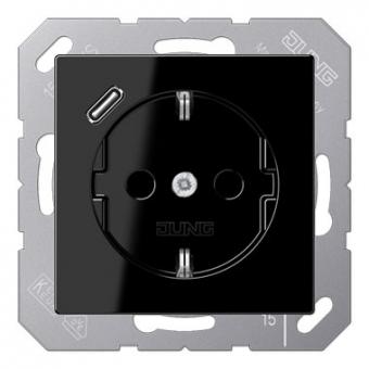 Jung  SCHUKO-Steckdose mit USB-Ladegerät Typ C (schwarz) 