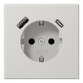 Jung  SCHUKO-Steckdose mit USB-Ladegerät Typ C+A (lichtgrau) 