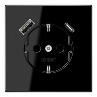 Jung  SCHUKO-Steckdose mit USB-Ladegerät Typ C+A (schwarz) 