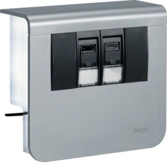 tehalit  Geräteträger Datenanschluss 2xCat.6A zu SL 20x55mm, Dekor Aluminium 