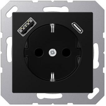 Jung  SCHUKO-Steckdose mit USB-Ladegerät Typ C+A (graphitschwarz matt) 