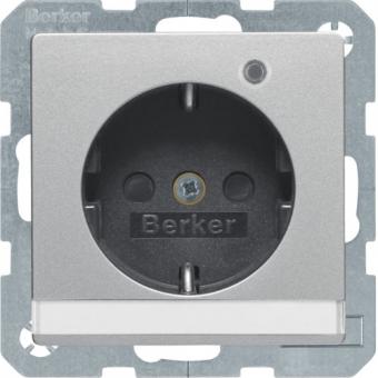 Berker SCHUKO-Steckdose mit  LED-Orientierungslicht mit Beschriftungsfeld (alu, samt) 
