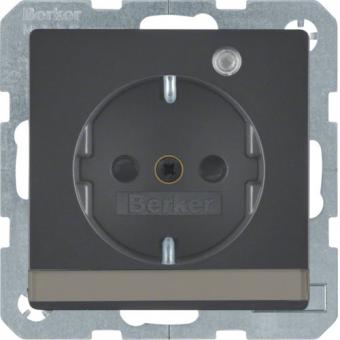 Berker SCHUKO-Steckdose mit  LED-Orientierungslicht mit Beschriftungsfeld (anthrazit, samt) 