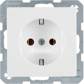 Berker SCHUKO-Steckdose mit Schraubklemmen und erhöhtem Berührungsschutz (polarweiß, samt) 