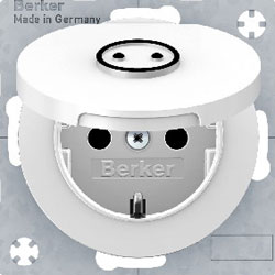 Steckdosen-Einsatz, mit Klappdeckel und abtastbarem Symbol (polarweiß, glänzend) 
