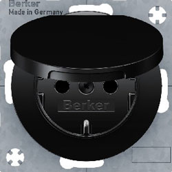 Steckdosen-Einsatz mit Klappdeckel - IP44 (schwarz, glänzend) 
