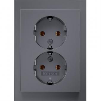 Berker K.5 SCHUKO-Doppelsteckdose mit Abdeckplatte (Edelstahl) 