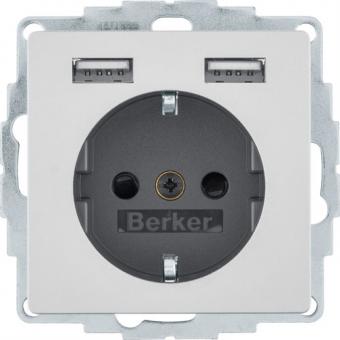 Berker SCHUKO-Steckdose  mit 2 USB-Buchsen (alu, samt) 