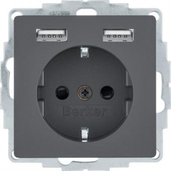 Berker SCHUKO-Steckdose  mit 2 USB-Buchsen (anthrazit, samt) 