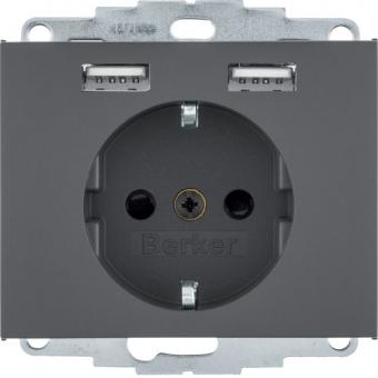 Berker  K.1 SCHUKO-Steckdose  mit 2 USB-Buchsen (anthrazit matt) 