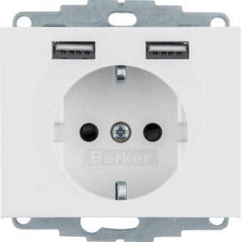 Berker  K.1 SCHUKO-Steckdose  mit 2 USB-Buchsen (polarweiß) 