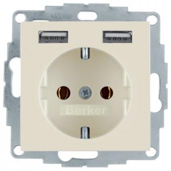 Berker S.1 SCHUKO-Steckdose  mit 2 USB-Buchsen (weiß, glänzend) 