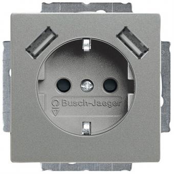 Busch-Jaeger SCHUKO® Steckdosen-Einsatz mit 2x USB-Steckdose (meteor/graumetallic) 