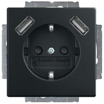 Busch-Jaeger SCHUKO® Steckdosen-Einsatz mit 2x USB-Steckdose (schwarz matt) 