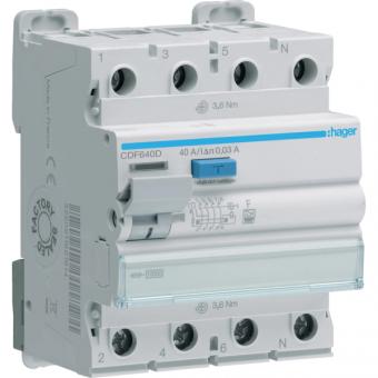 Hager CDF640D, FI-Schutzschalter, 10kA, 40A, 30mA, Typ F, 4-polig 