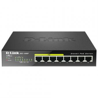 D-Link DGS-1008P/E, 8-Port Switch PoE Desktop 10/100/1000 Mbit 
