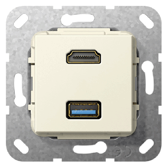Gira Einsatz HDMI™ „High Speed with Ethernet” und USB 3.0 Typ A Gender Changer (cremeweiß, glänzend) 