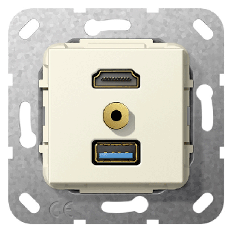 Gira Einsatz HDMI™ „High Speed with Ethernet”, USB Typ A und Miniklinke 3,5 mm Kabelpeitsche 