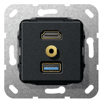 Gira Einsatz HDMI™ „High Speed with Ethernet”, USB 3.0 Typ A und Miniklinke 3,5 mm Gender Changer HDMI+US 