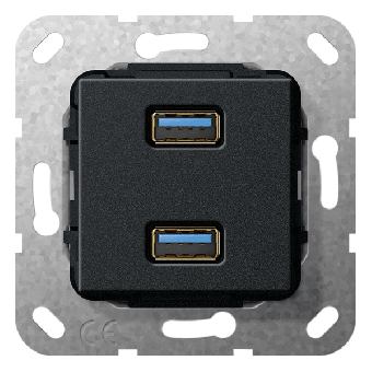 Gira Einsatz USB 3.0 Typ A 2fach Kabelpeitsche (schwarz, matt) 