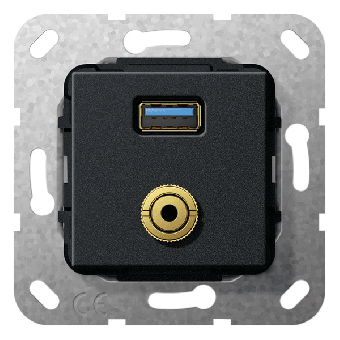 Gira Einsatz USB 3.0 Typ A und Miniklinke 3,5 mm Gender Changer USB, Kabelpeitsche Miniklinke (schwarz, m 