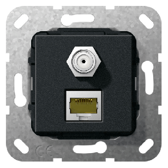 Gira Einsatz Modular Jack RJ45 Cat. 6A 10 GB Ethernet und SAT-F Buchse Gender Changer (schwarz, matt) 
