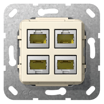 Gira Einsatz Modular Jack RJ45 Cat. 6A 10 GB Ethernet 4fach Gender Changer (cremeweiß, glänzend) 