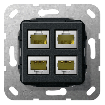 Gira Einsatz Modular Jack RJ45 Cat. 6A 10 GB Ethernet 4fach Gender Changer (schwarz, matt) 