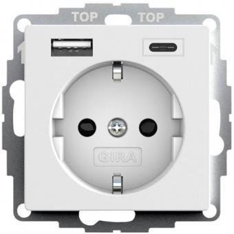 Gira SCHUKO-Steckdose 16 A 250 V~  mit Shutter und USB-Spannungsversorgung Typ A / Typ C (reinweiß, seidenmatt) 